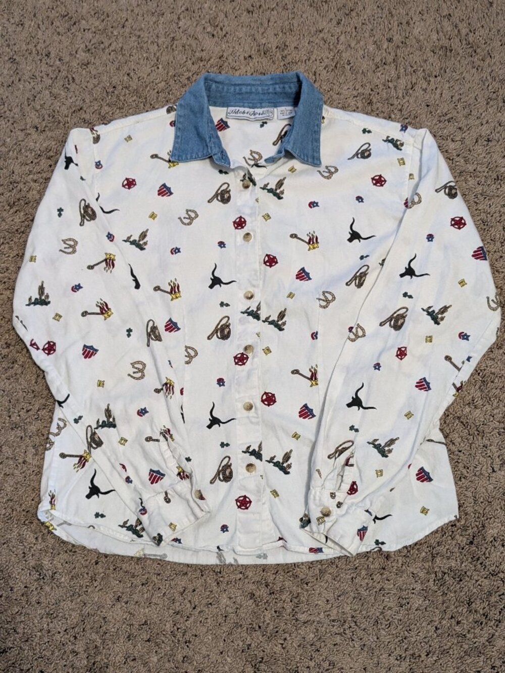 90s Vintage Adobe Rose Womens Button Up Large Western Cowgirl